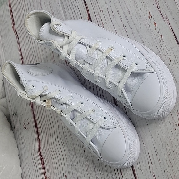 Converse All Star White Leather High Top Sneakers Women's Size 8 - Picture 8 of 11